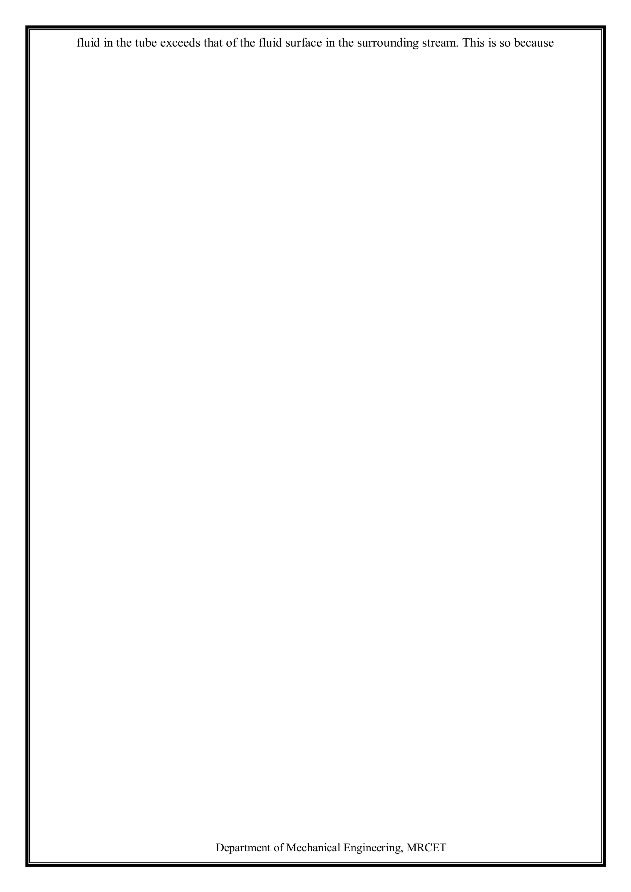 Department of Mechanical Engineering, MRCET
fluid in the tube exceeds that of the fluid surface in the surrounding stream. This is so because
 