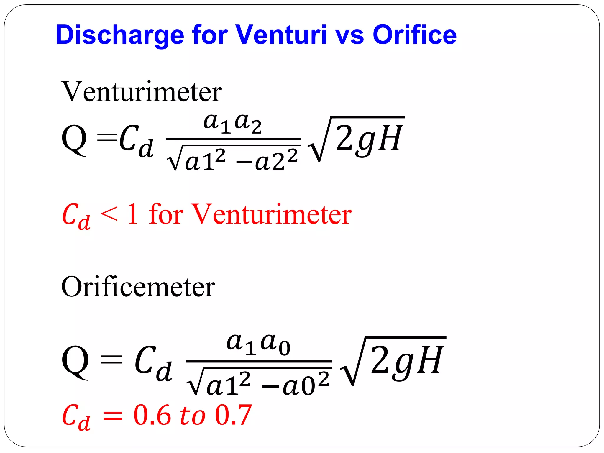Fluid mechanics - Problems on Orificemeter and Inclined Venturimeter