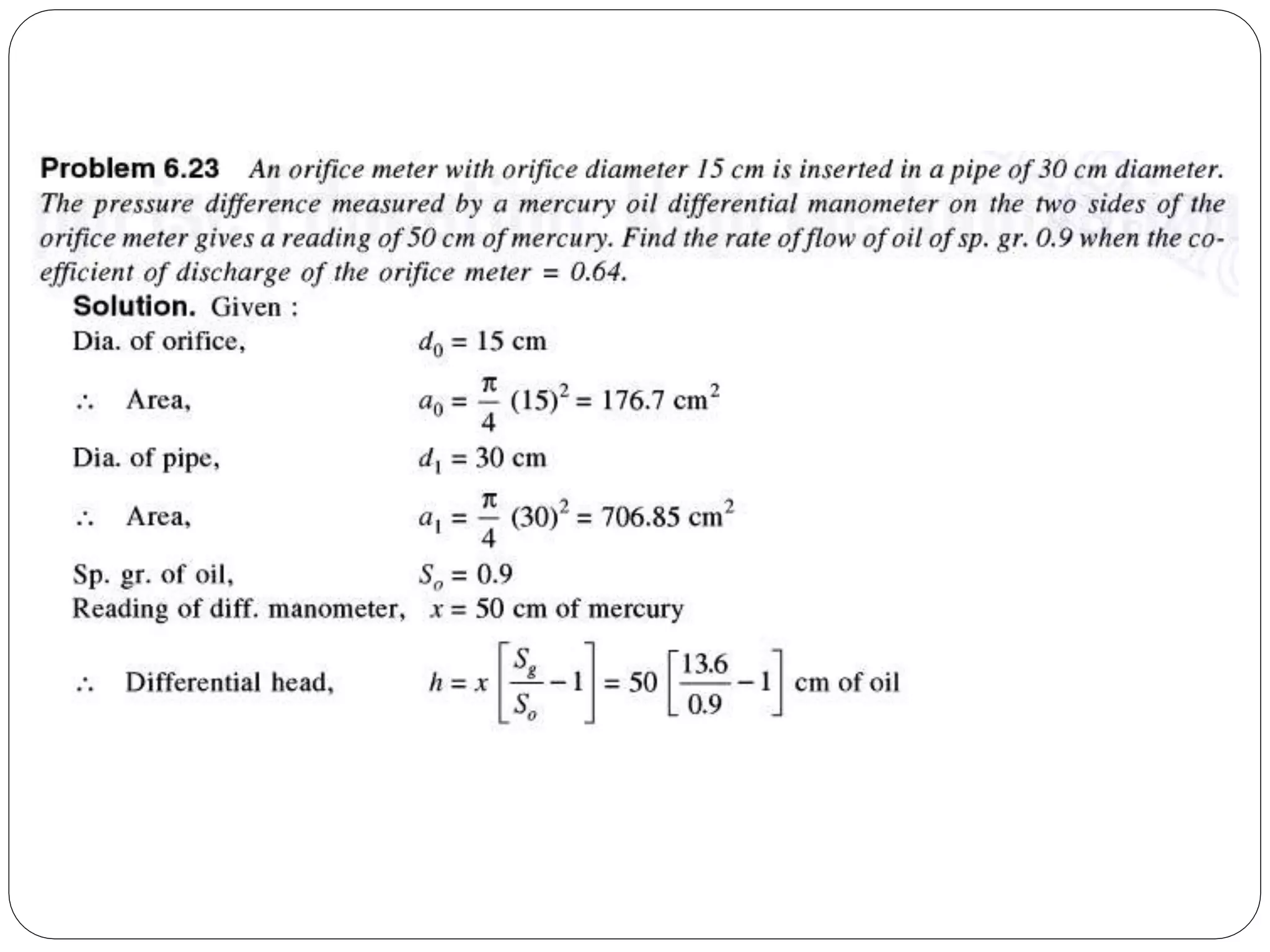 Fluid mechanics - Problems on Orificemeter and Inclined Venturimeter