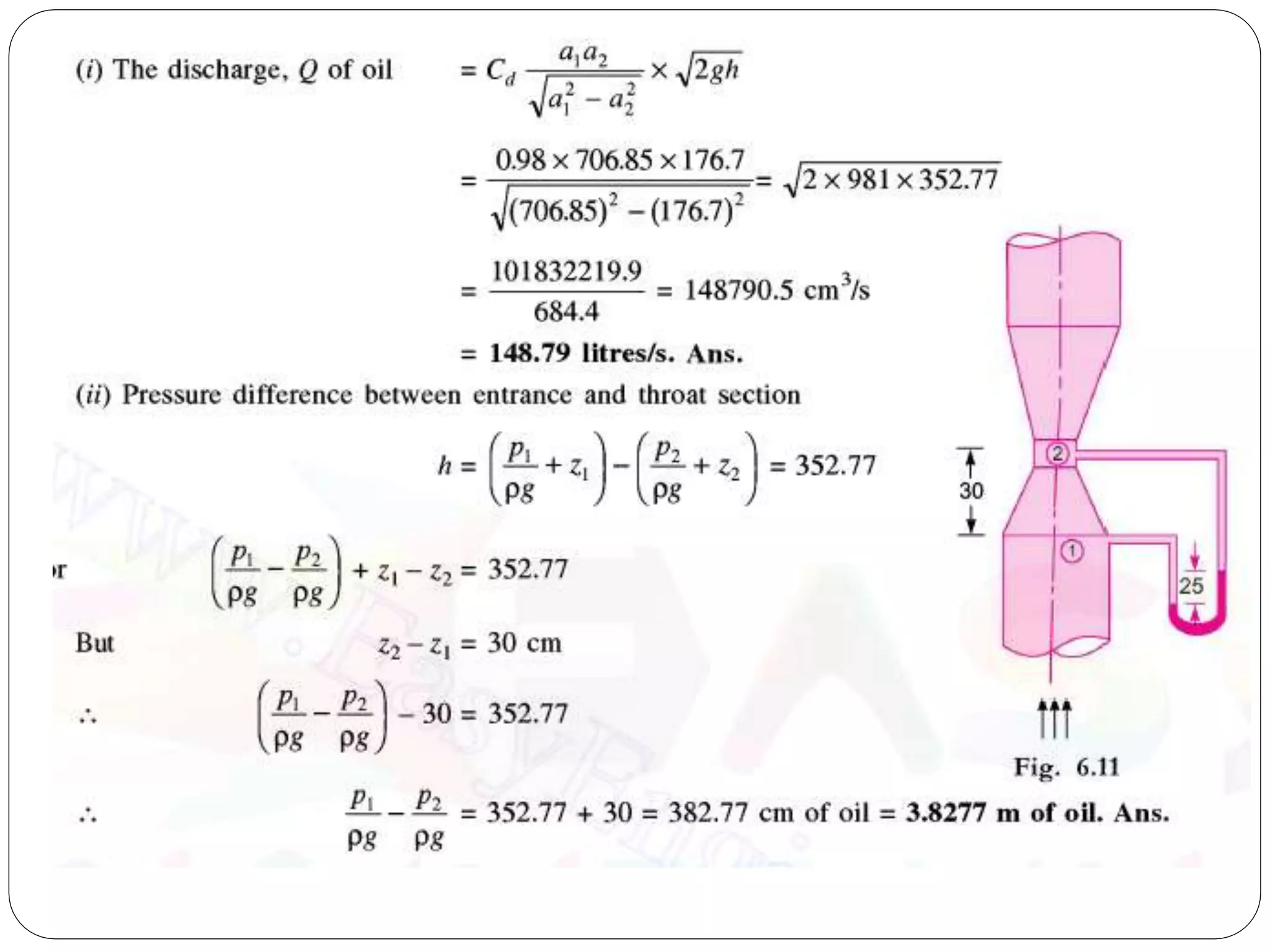 Fluid mechanics - Problems on Orificemeter and Inclined Venturimeter