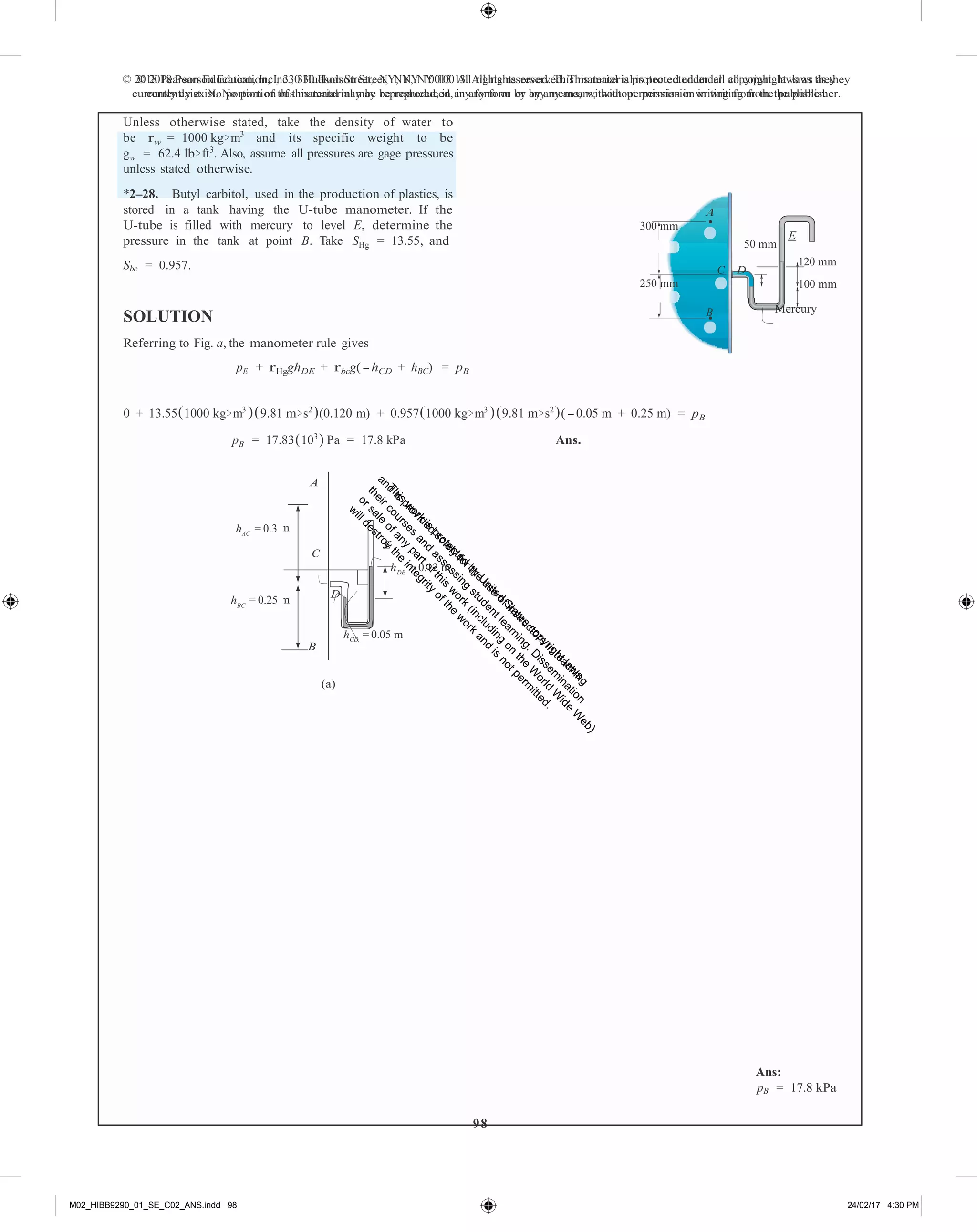 Fluid mechanics 2nd edition hibbeler solutions manual PDF