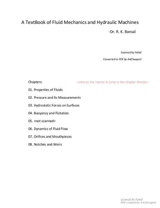 Fluid Mechanics R K Bansal Pdf