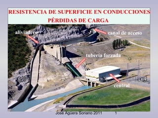 José Agüera Soriano 2011 1
canal de acceso
tubería forzada
aliviadero
central
RESISTENCIA DE SUPERFICIE EN CONDUCCIONES
PÉRDIDAS DE CARGA
 
