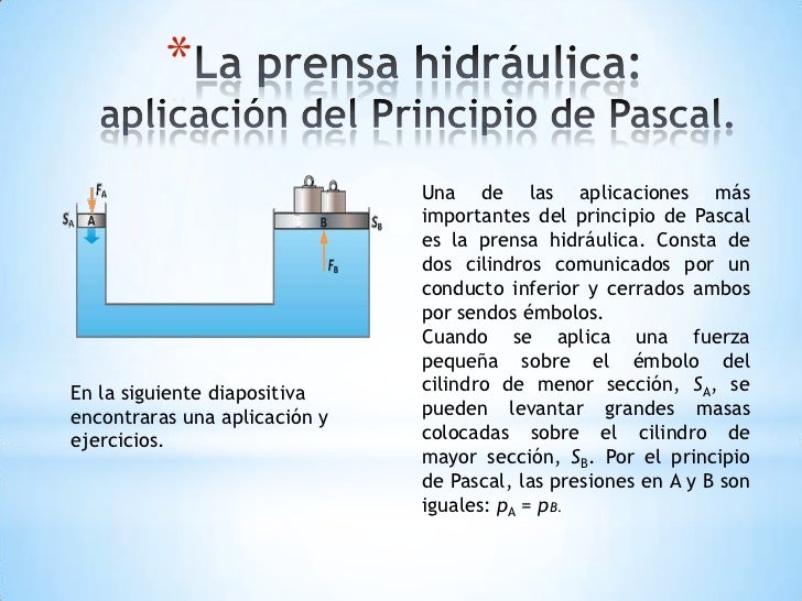La Prensa Hidráulica Es Una Aplicación Del Principio De