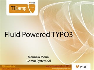 www.t3campitalia.it 2014
morini@gammsystem.com
T3Camp Italia
Milano, 14 e 15 Marzo 2014
Fluid Powered TYPO3
Maurizio Morini 
Gamm System Srl
 
