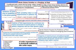 Chest 2005;128;848-854
X. Monnet1,2*
, L. Guerin1,2
, M. Jozwiak1,2
, A. Bataille1,2
, F. Julien1,2
, C. Richard1,2
, J-L. Teboul1,2
Assessing fluid responsiveness by stroke volume variation
in mechanically ventilated patients with severe sepsis
G. Marx, T. Cope, L. McCrossan, S. Swaraj, C. Cowan, SM. Mostafa,
R. Wenstone, M. Leuwer
European Journal of Anaesthesiology 2004; 21:132-138
 