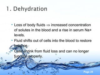 Page 25
 Loss of body fluids ⇒ increased concentration
of solutes in the blood and a rise in serum Na+
levels.
 Fluid sh...