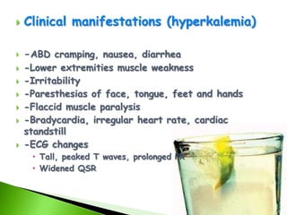 Nursing Interventions1.Evalute precipitating cause and correct2.Monitor serum Na level3.Evaluate clinical manifestations of hypernatremia4.Administer prescribed treatment5.Report abnormal findings to MD6.Patient education for future prevention
