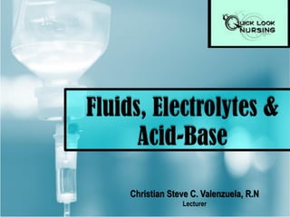 Fluids, Electrolytes & Acid-Base 
Christian Steve C. Valenzuela, R.N 
Lecturer  