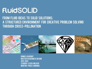 FluidSOLID
From fluid ideas to solid solutions:
A structured environment for creative problem solving
THROUGH cross-pollination




           Domus Academy
           Master in Business Design
           2011-2012
           Student: Clizia Welker
           Mentor: Paolo Zanenga
 