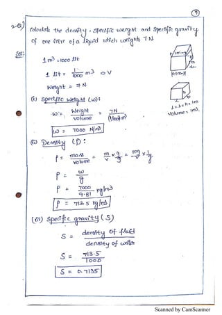 Fluid Statics Notes.pdf Unit I - Fluid statics Hand written notes | PDF