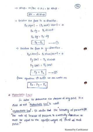 Unit I - Fluid statics Hand written notes | PDF