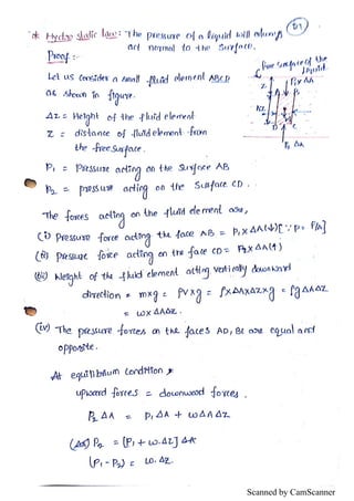 Unit I - Fluid statics Hand written notes | PDF