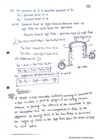 Unit I - Fluid statics Hand written notes | PDF