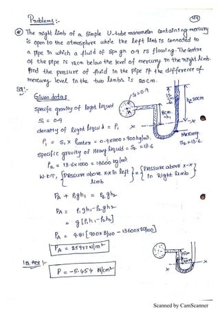 Fluid Statics Notes.pdf Unit I - Fluid statics Hand written notes | PDF