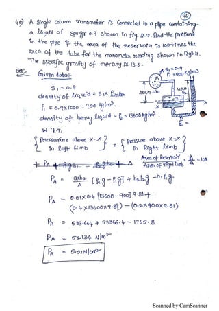 Fluid Statics Notes.pdf Unit I - Fluid statics Hand written notes | PDF