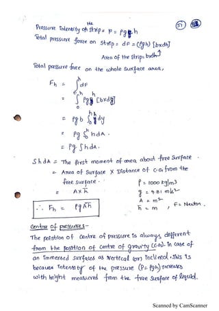 Fluid Statics Notes.pdf Unit I - Fluid statics Hand written notes | PDF