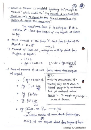 Fluid Statics Notes.pdf Unit I - Fluid statics Hand written notes | PDF