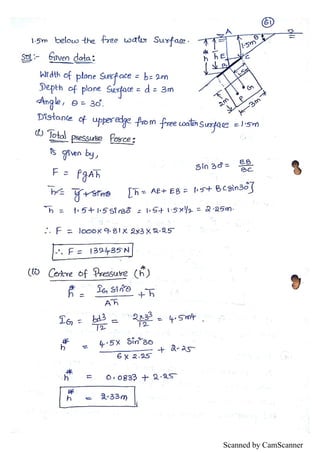 Fluid Statics Notes.pdf Unit I - Fluid statics Hand written notes | PDF