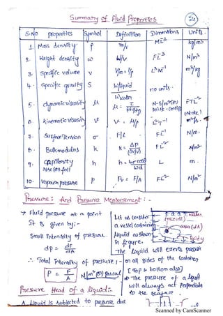 Unit I : Fluid statics notes | PDF
