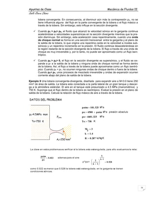 Apuntes de Clase Mecánica de Fluidos II
Emilio Rivera Chávez
34
po=4.5MPa man
To=750 K
Patm
As=250 mm2
tobera convergente....