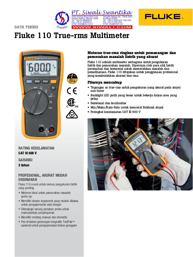 Data Teknis Fluke 110 Digital Multimeter