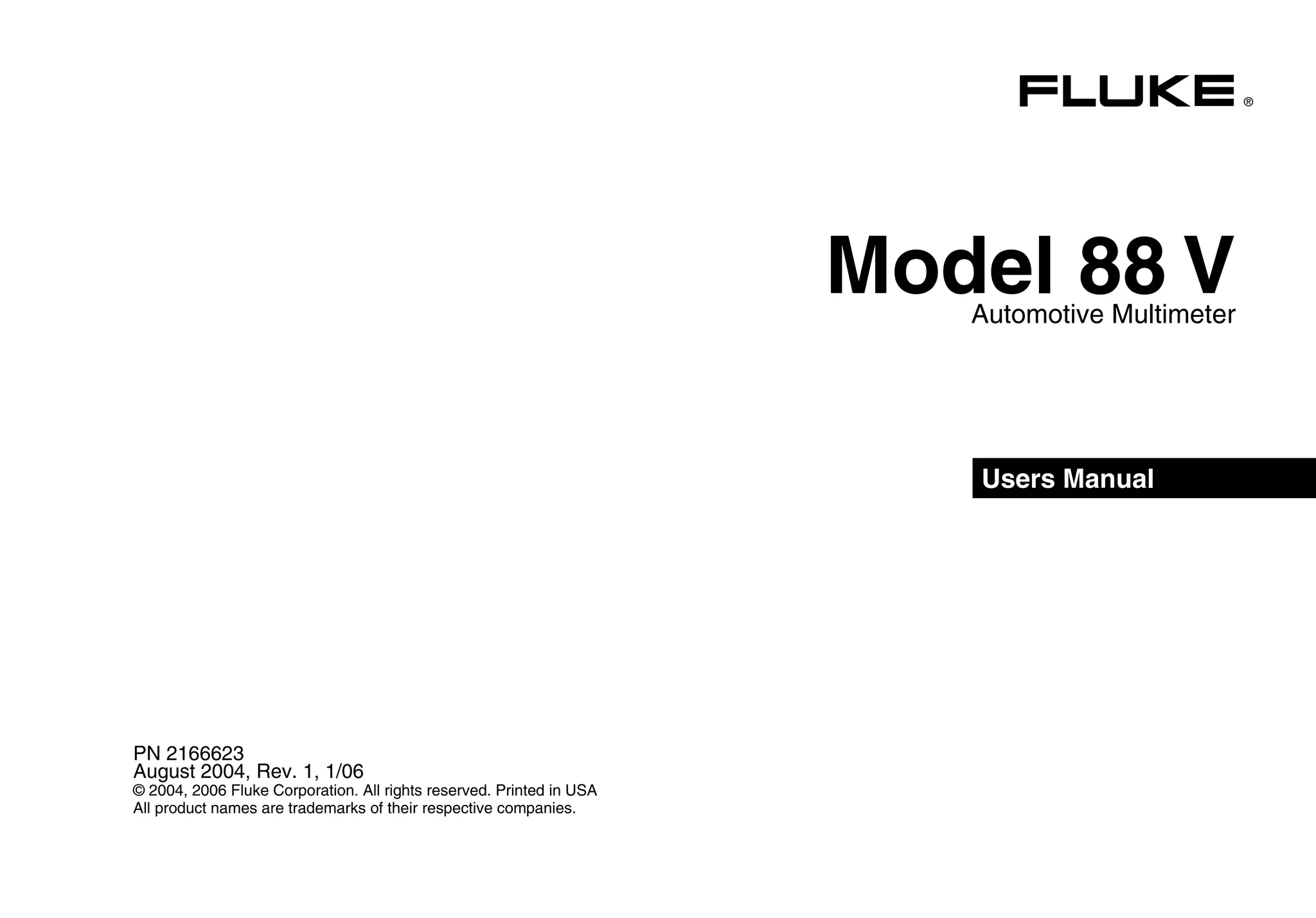 Fluke 88V 1000V Automotive Multimeter User Manual PPT