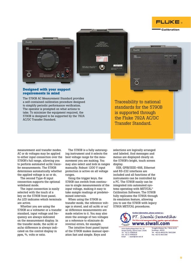 Datasheet Fluke 5790B. Hubungi PT. Siwali Swantika 021-45850618 | PDF
