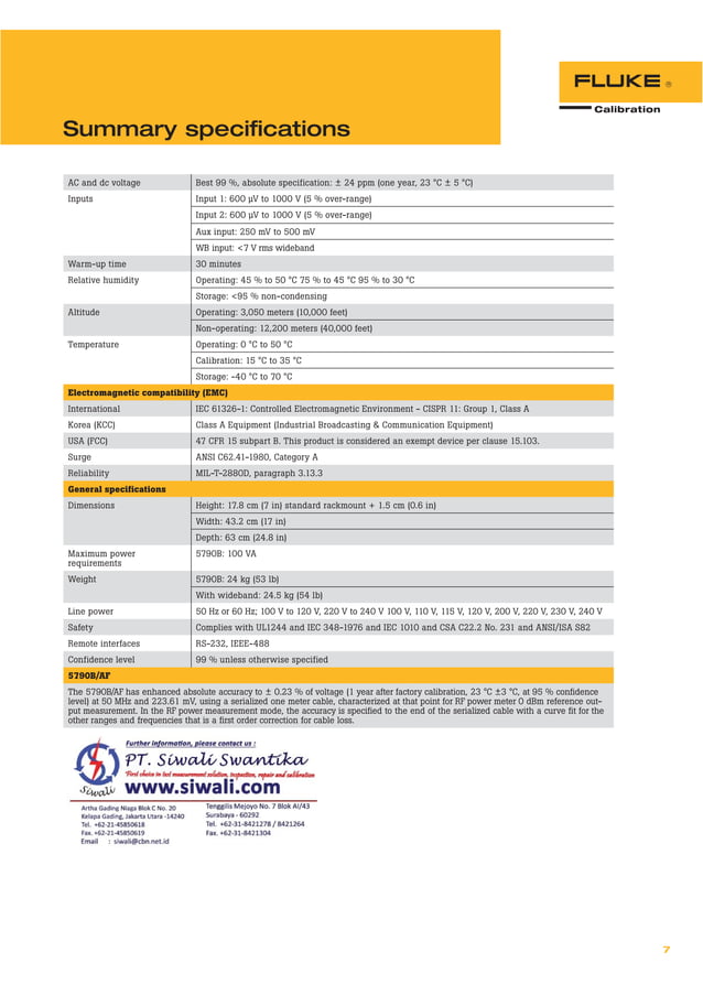 Datasheet Fluke 5790B. Hubungi PT. Siwali Swantika 021-45850618 | PDF