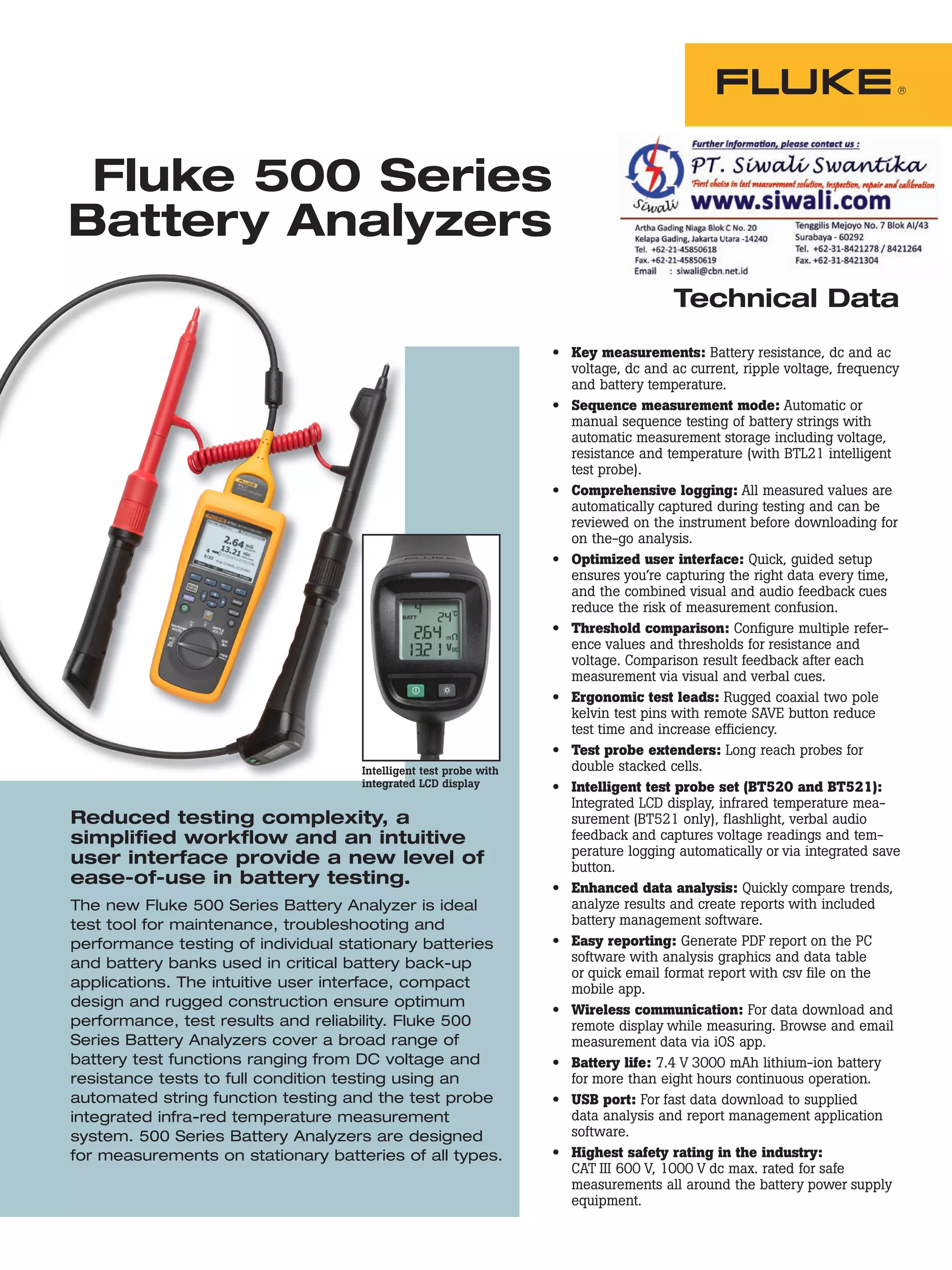Datasheet Fluke BT500 - Hubungi PT. Siwali Swantika 021-45850618 | PDF