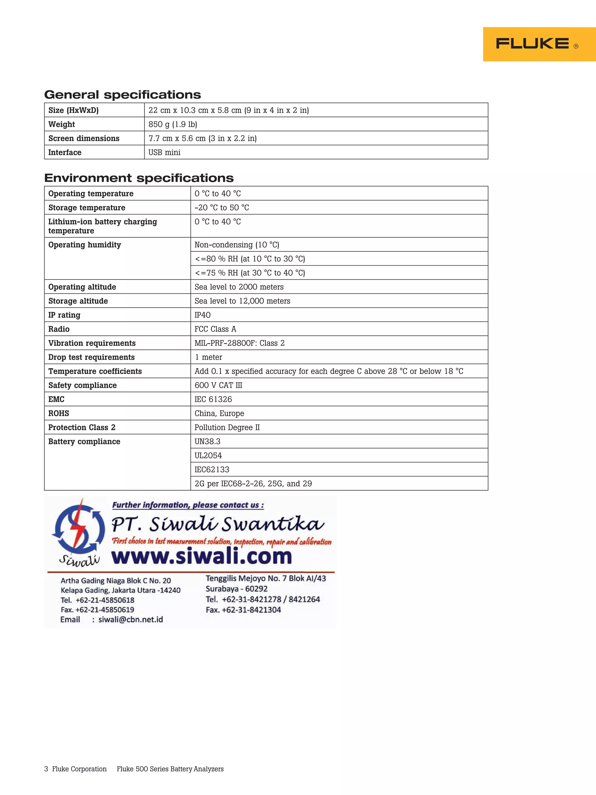 Datasheet Fluke BT500 - Hubungi PT. Siwali Swantika 021-45850618 | PDF