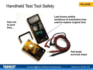 Handheld Test Tool Safety
Last known earthly
residence of automotive fuse
used to replace original fuse
Test leads
survived intact
How not
to save
time...
 