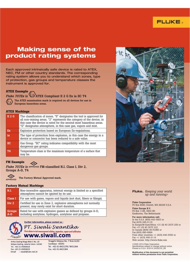 Datasheet Fluke Explosive Area. Hubungi PT. Siwali Swantika 021 ...