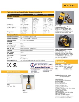 Datasheet Fluke 922. Hubungi PT. Siwali Swantika 021-45850618 | PDF