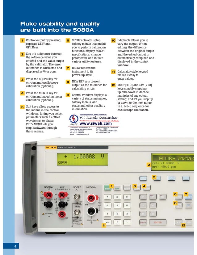 Datasheet Fluke 5080A. Hubungi PT. Siwali Swantika 021-45850618 | PDF