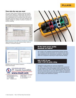Datasheet Fluke 1750. Hubungi PT. Siwali Swantika 021-45850618 | PDF