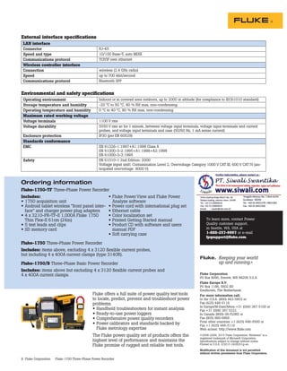 Datasheet Fluke 1750. Hubungi PT. Siwali Swantika 021-45850618 | PDF