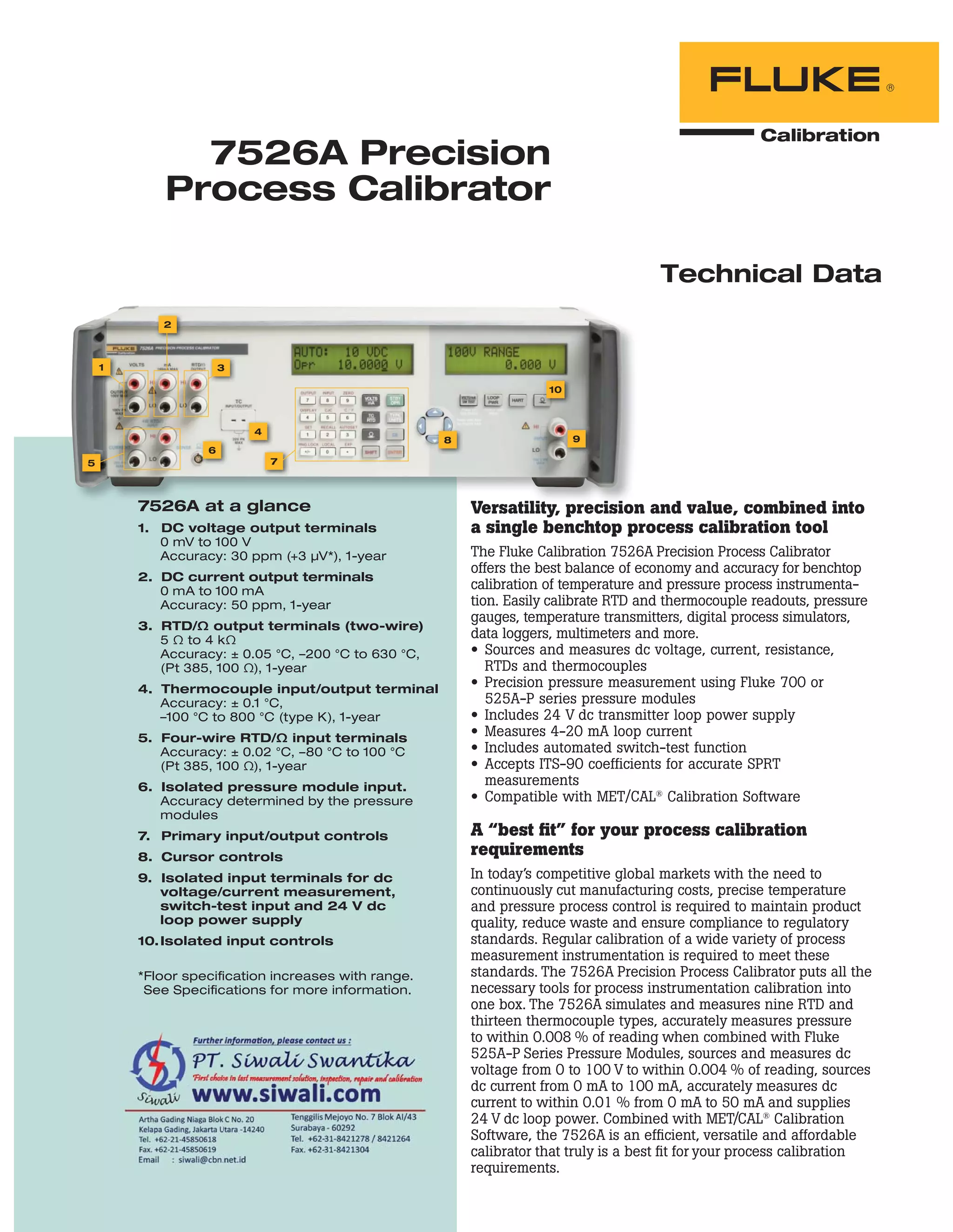 Datasheet Fluke 7526A. Hubungi PT. Siwali Swantika 021-45850618 | PDF ...