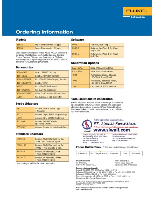 Datasheet Fluke Super-Thermometer. Hubungi PT. Siwali Swantika 021 ...