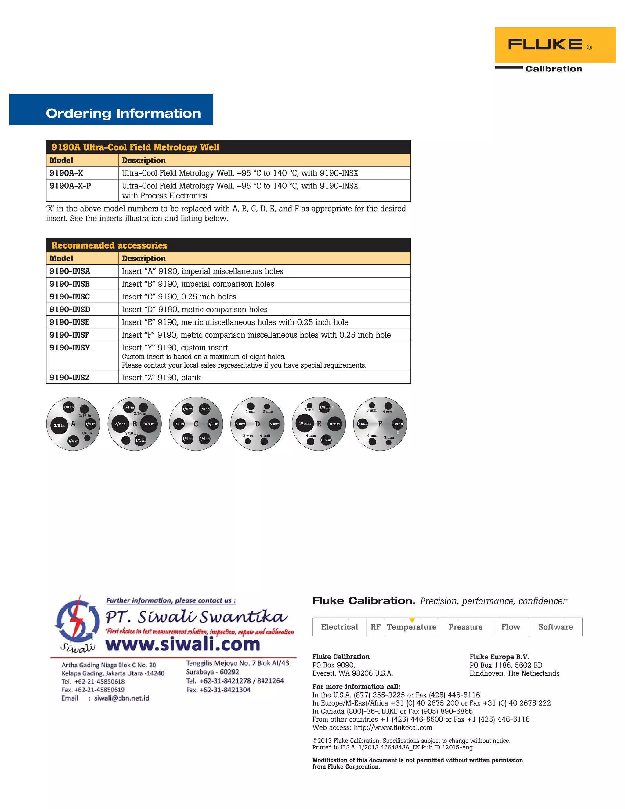 Datasheet Fluke 9190A. Hubungi PT. Siwali Swantika 021-45850618 | PDF