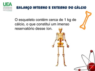 Balanço Interno e Externo do Cálcio


O esqueleto contém cerca de 1 kg de
cálcio, o que constitui um imenso
reservatório desse íon.
 