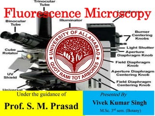 Fluorescence Microscopy
Under the guidance of
Prof. S. M. Prasad
Presented By
Vivek Kumar Singh
M.Sc. 3rd sem. (Botany)
 
