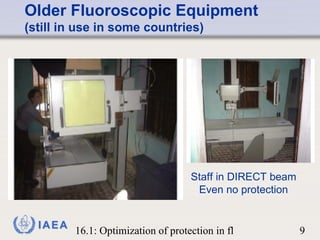 Older Fluoroscopic Equipment (still in use in some countries) Staff in DIRECT beam Even no protection 