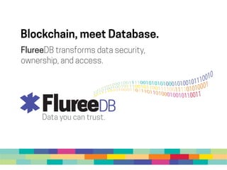 FlureeDB transforms data security,
ownership, and access.
Data you can trust.
Blockchain, meet Database.
 