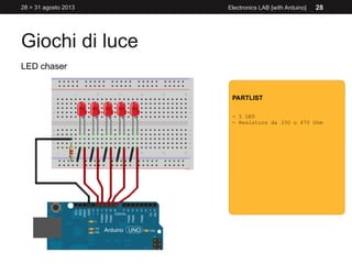 Giochi di luce
28 > 31 agosto 2013 Electronics LAB [with Arduino] 28
LED chaser
 