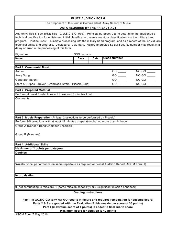 band audition form form audition Flute