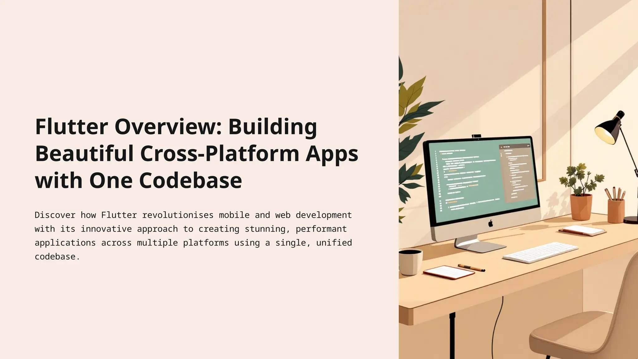 Flutter Overview: Building
Beautiful Cross-Platform Apps
with One Codebase
Discover how Flutter revolutionises mobile and web development
with its innovative approach to creating stunning, performant
applications across multiple platforms using a single, unified
codebase.
 