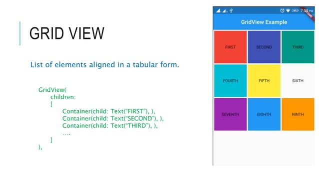 ListView, PageView, GridView in Flutter | PPT