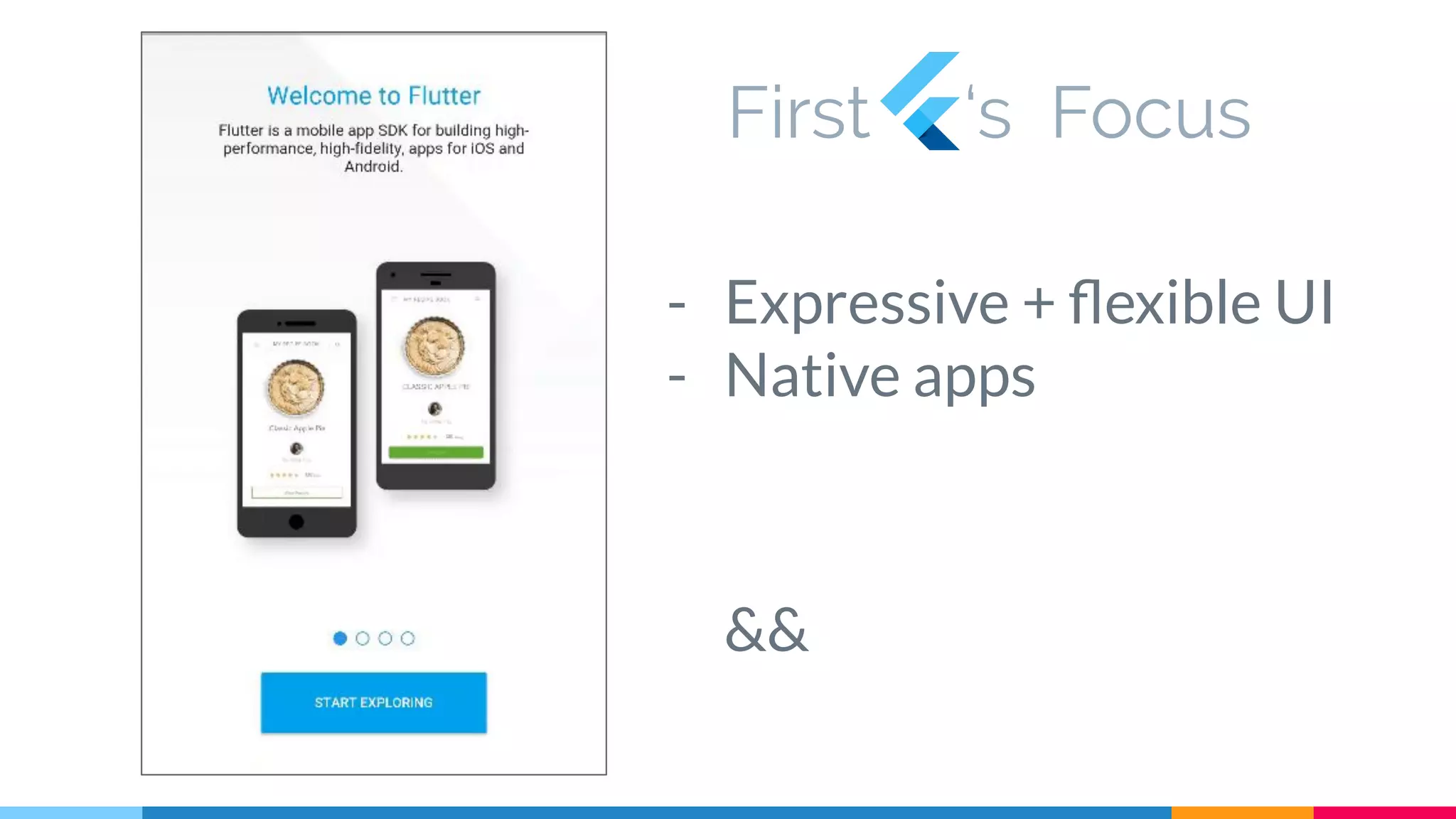 - Expressive + ﬂexible UI
- Native apps
&&
First ‘s Focus
 