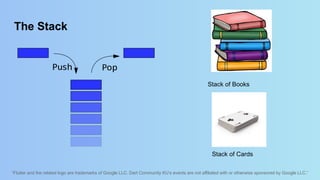 “Flutter and the related logo are trademarks of Google LLC. Dart Community KU’s events are not affiliated with or otherwise sponsored by Google LLC.”
The Stack
Stack of Books
Stack of Cards
 